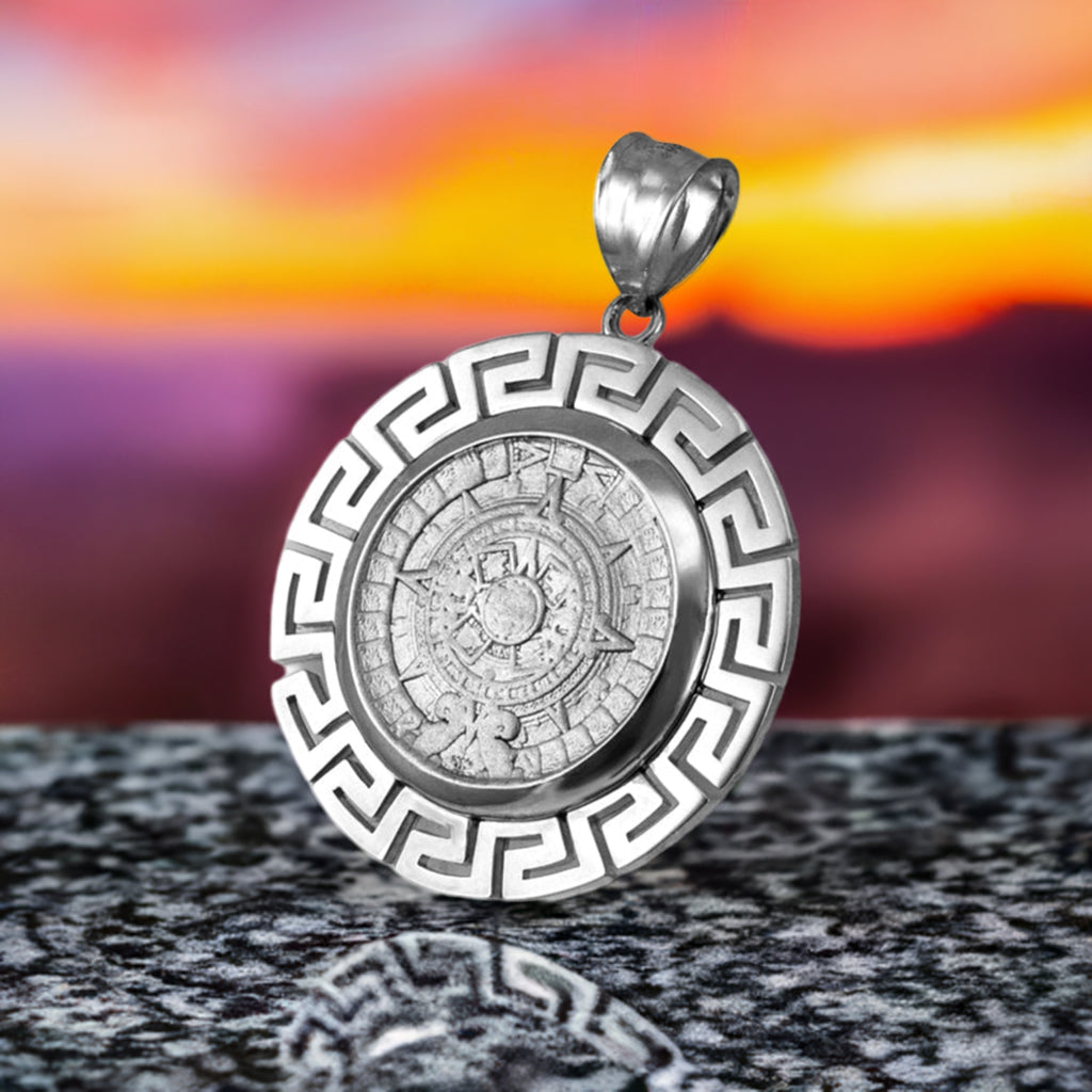 Sterling Silver Aztec Mayan Sun Stone Calendar Pendant – Ancient Symbol Jewelry