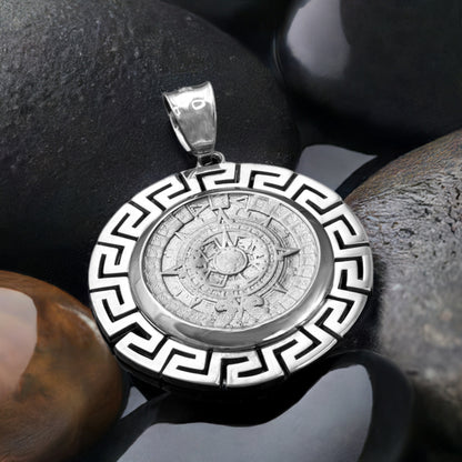 Sterling Silver Aztec Mayan Sun Stone Calendar Pendant – Ancient Symbol Jewelry
