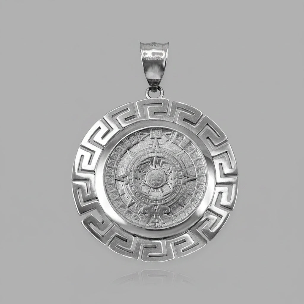 Sterling Silver Aztec Mayan Sun Stone Calendar Pendant – Ancient Symbol Jewelry