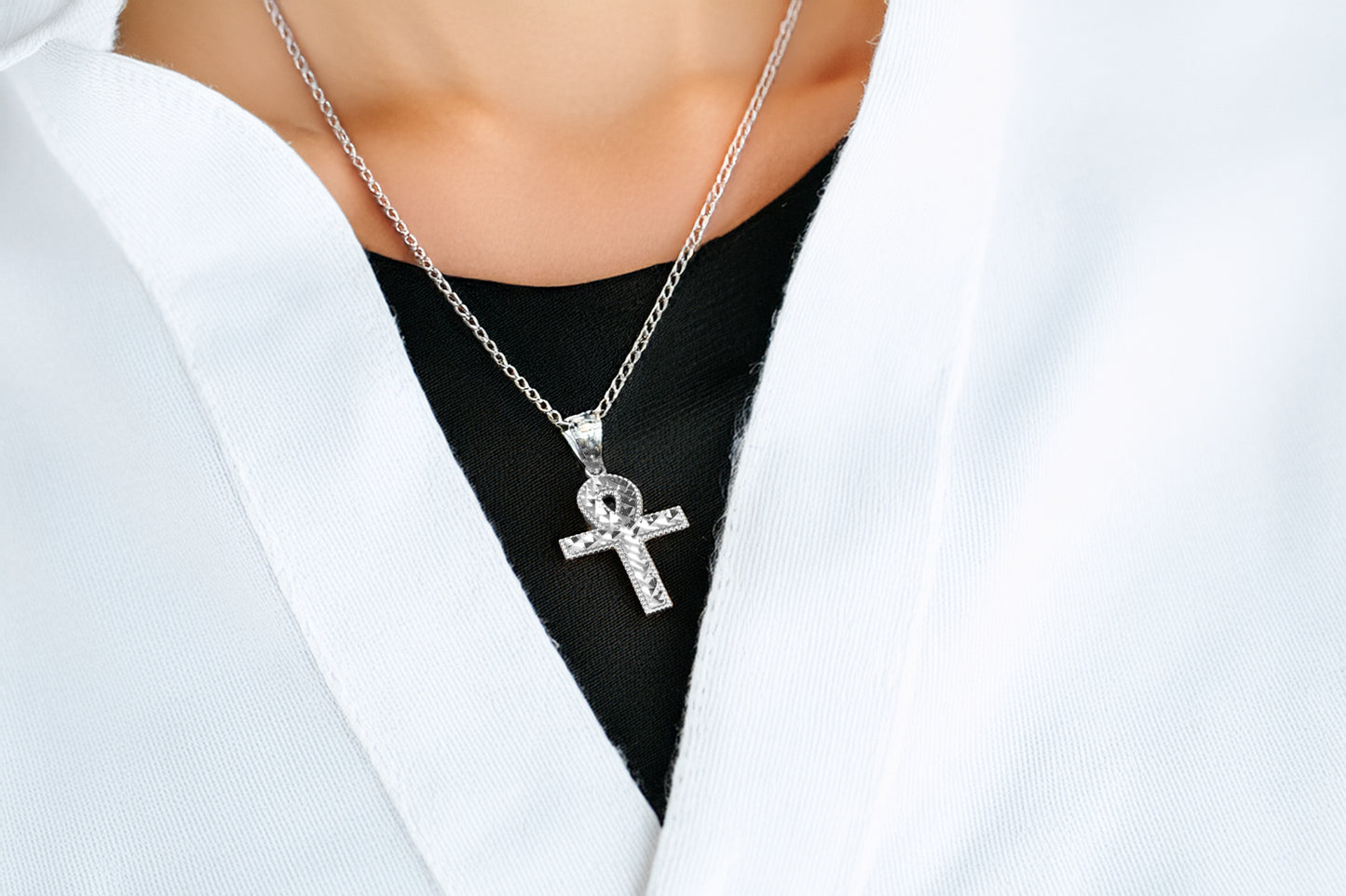 Sterling Silver Ankh Cross Pendant Necklace | Symbol of Life and Immortality