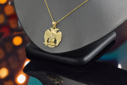 Solid Gold Byzantine Double Headed Eagle Pendant Necklace