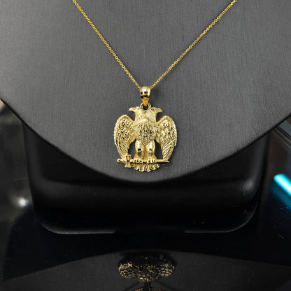 Solid Gold Byzantine Double Headed Eagle Pendant Necklace