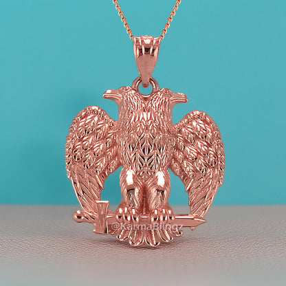 Solid Gold Byzantine Double Headed Eagle Pendant Necklace