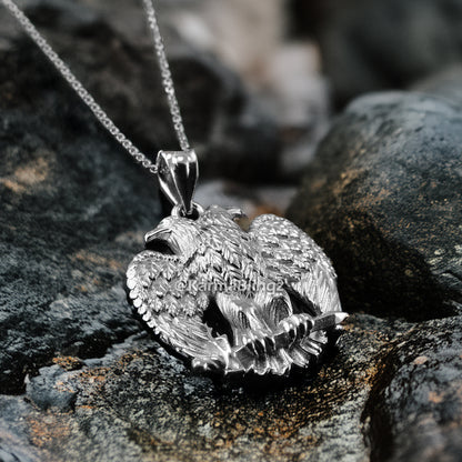 Solid Gold Byzantine Double Headed Eagle Pendant Necklace