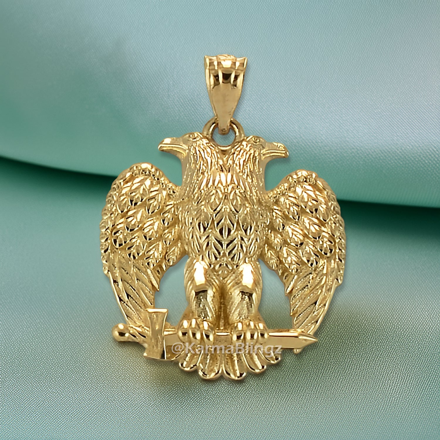 Solid Gold Byzantine Double Headed Eagle Pendant Necklace