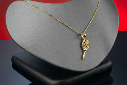 Yellow Gold Tennis Racket Pendant Diamond Charm Necklace for Women