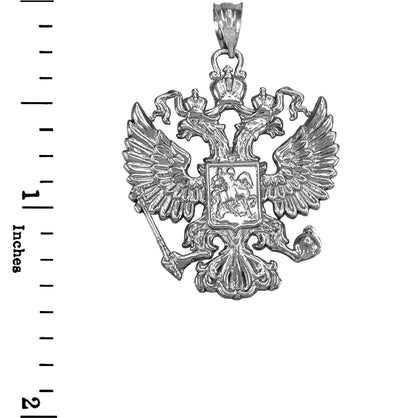 Sterling Silver Russian Coat of Arms Double-Headed Eagle Pendant Necklace