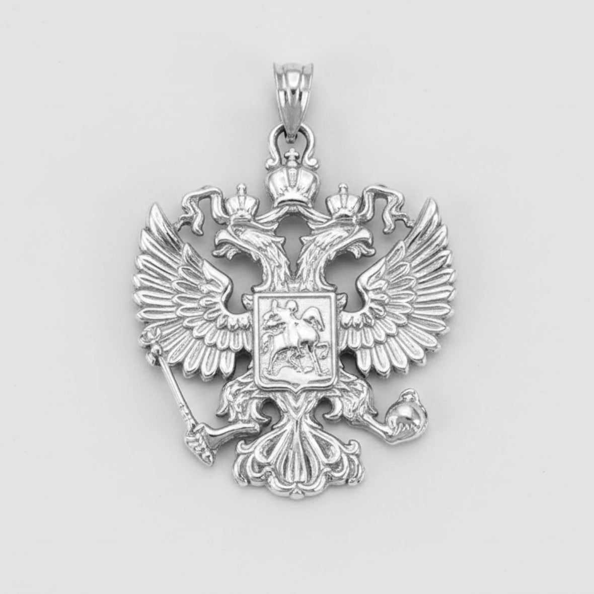 Sterling Silver Russian Coat of Arms Double-Headed Eagle Pendant Necklace