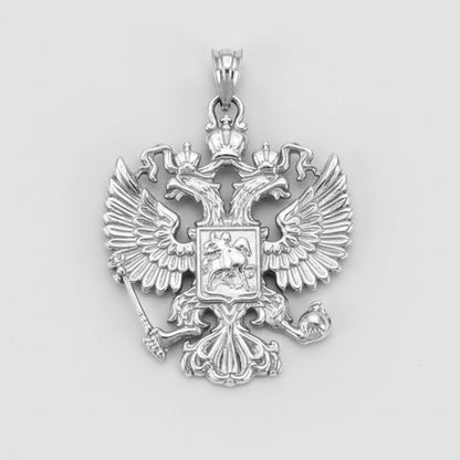 Sterling Silver Russian Coat of Arms Double-Headed Eagle Pendant Necklace