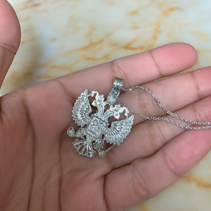 Sterling Silver Russian Coat of Arms Double-Headed Eagle Pendant Necklace