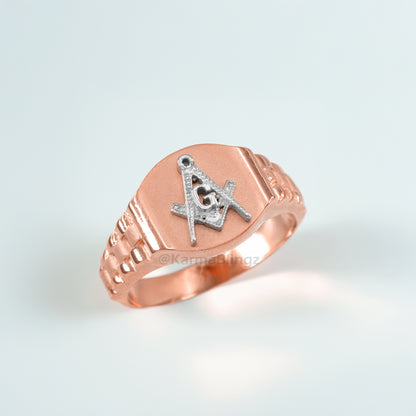 Men's Gold Masonic Watchband Ring | Freemason Symbol | 10K & 14K Gold