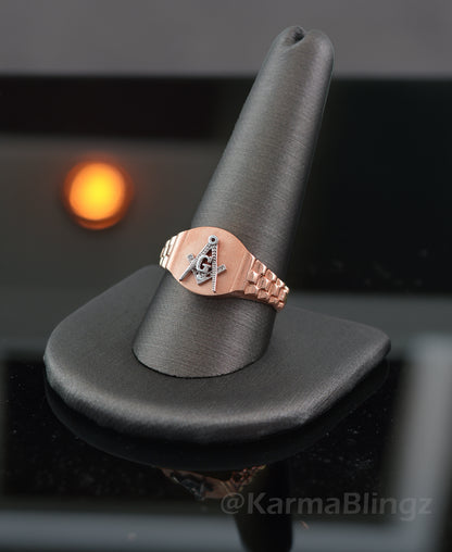 Men's Gold Masonic Watchband Ring | Freemason Symbol | 10K & 14K Gold