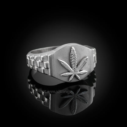 Sterling Silver Marijuana Weed Leaf Watchband Ring