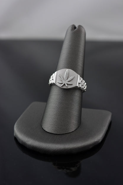 Sterling Silver Marijuana Weed Leaf Watchband Ring
