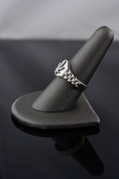 Sterling Silver Marijuana Weed Leaf Watchband Ring