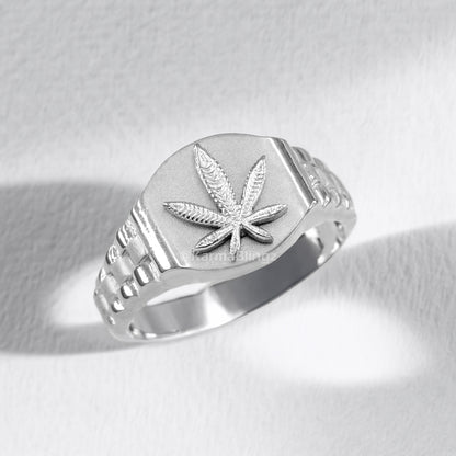 Sterling Silver Marijuana Weed Leaf Watchband Ring