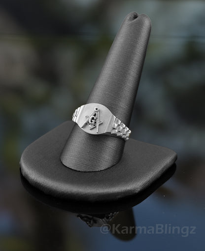 Men's Gold Masonic Watchband Ring | Freemason Symbol | 10K & 14K Gold