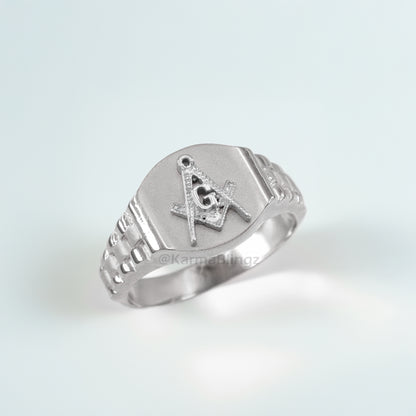 Men's Gold Masonic Watchband Ring | Freemason Symbol | 10K & 14K Gold