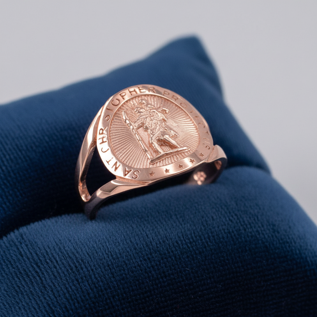 Gold Saint Christopher Medallion Ring, 10K 14K, Yellow, White, Rose