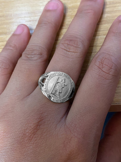 Sterling Silver Saint Christopher Round Medallion Ring