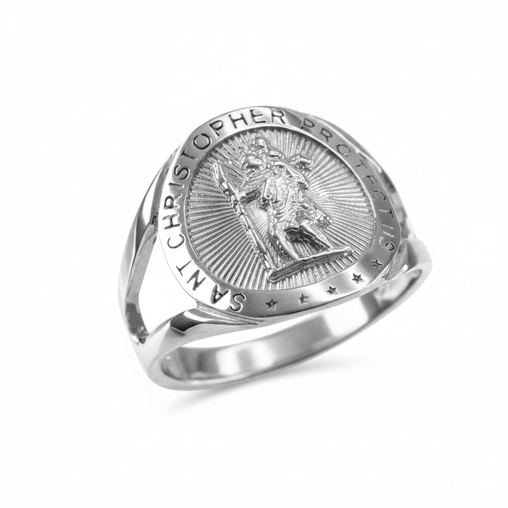 Gold Saint Christopher Medallion Ring, 10K 14K, Yellow, White, Rose