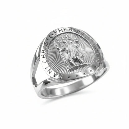 Gold Saint Christopher Medallion Ring, 10K 14K, Yellow, White, Rose