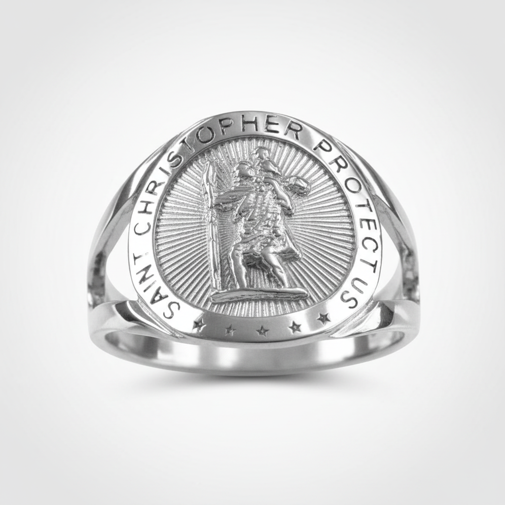 Sterling Silver Saint Christopher Medallion Ring For Women