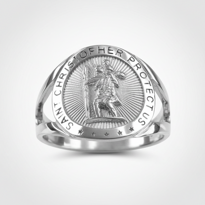 Sterling Silver Saint Christopher Medallion Ring For Women