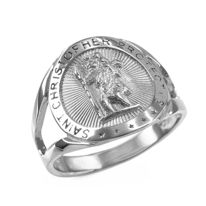 Sterling Silver Saint Christopher Round Medallion Ring