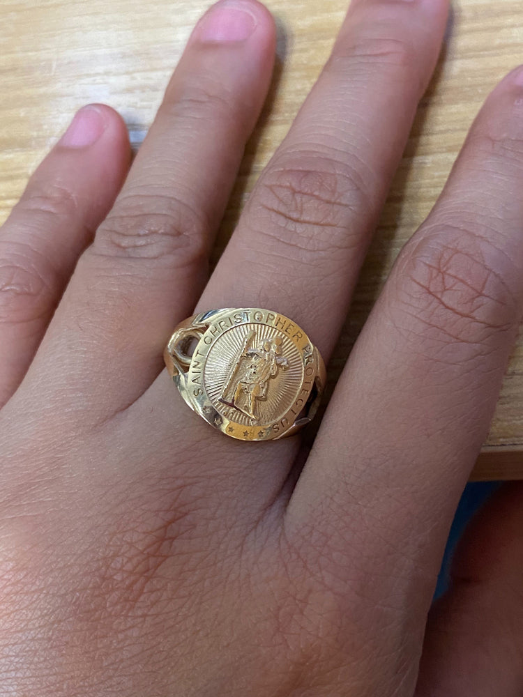 Gold Saint Christopher Medallion Ring, 10K 14K, Yellow, White, Rose