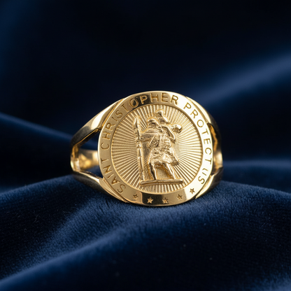 Gold Saint Christopher Medallion Ring, 10K 14K, Yellow, White, Rose