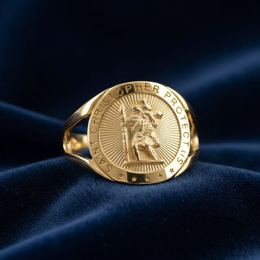 Gold Saint Christopher Medallion Ring, 10K 14K, Yellow, White, Rose