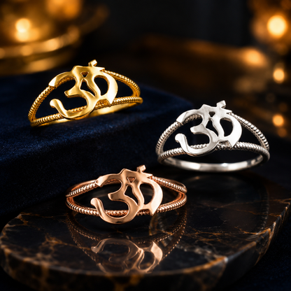 Gold Om Symbol Dainty Rope Ring For Women, 10K 14K, Yellow, White, Rose