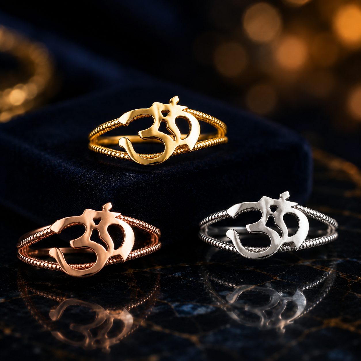 Gold Om Symbol Dainty Rope Ring For Women, 10K 14K, Yellow, White, Rose