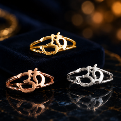 Gold Om Symbol Dainty Rope Ring For Women, 10K 14K, Yellow, White, Rose