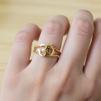 Gold Om Symbol Dainty Rope Ring For Women, 10K 14K, Yellow, White, Rose