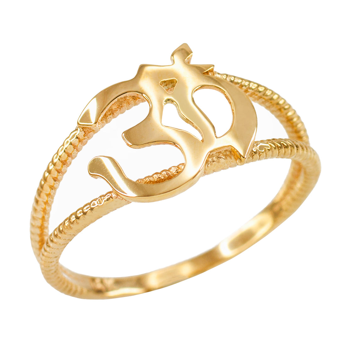 Gold Om Symbol Dainty Rope Ring For Women, 10K 14K, Yellow, White, Rose