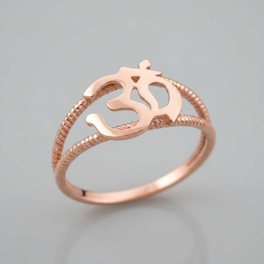 Gold Om Symbol Dainty Rope Ring For Women, 10K 14K, Yellow, White, Rose