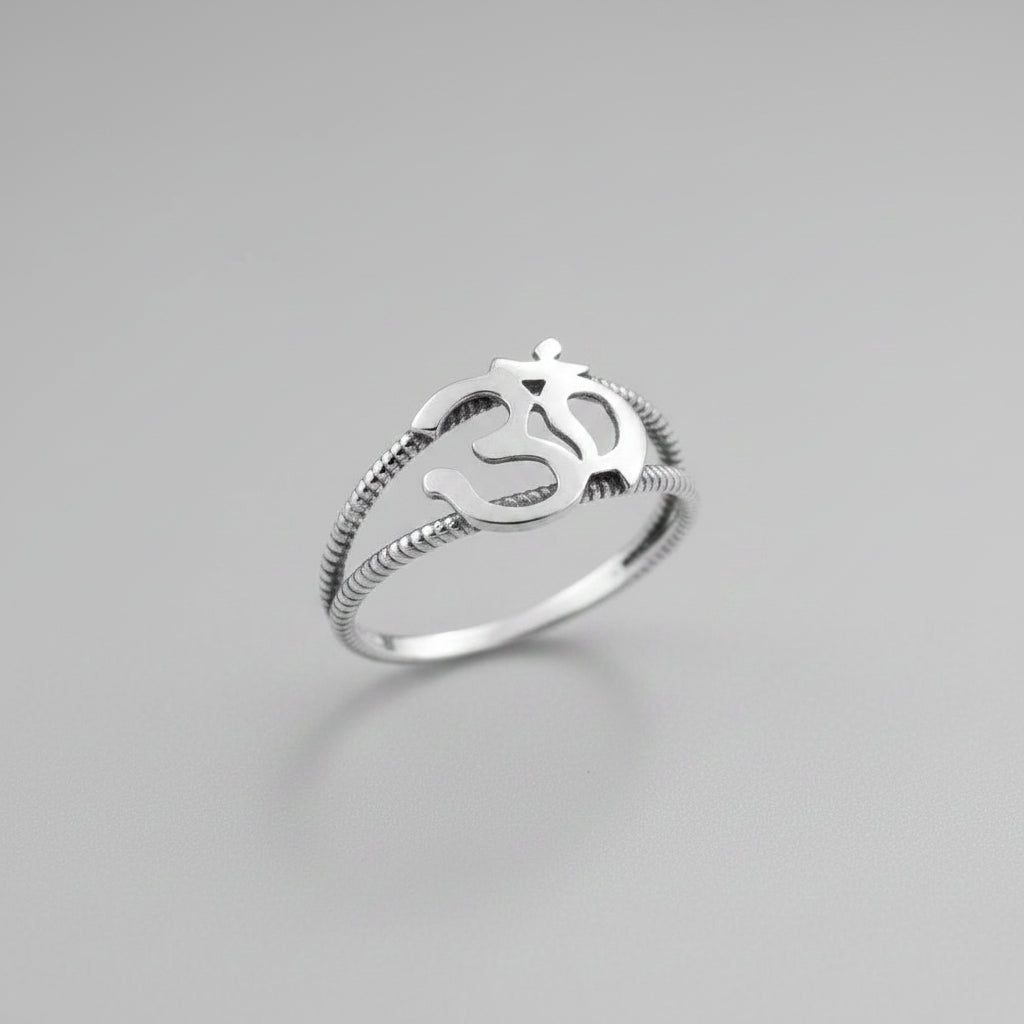 Gold Om Symbol Dainty Rope Ring For Women, 10K 14K, Yellow, White, Rose
