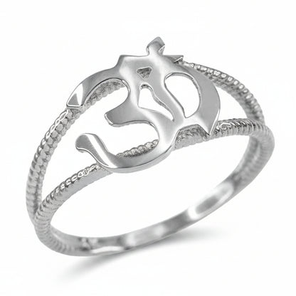 Gold Om Symbol Dainty Rope Ring For Women, 10K 14K, Yellow, White, Rose