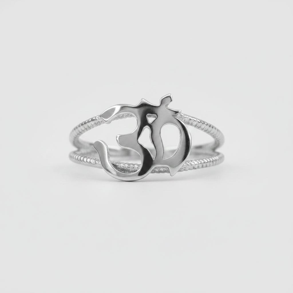 Gold Om Symbol Dainty Rope Ring For Women, 10K 14K, Yellow, White, Rose