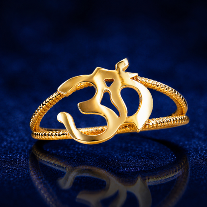 Gold Om Symbol Dainty Rope Ring For Women, 10K 14K, Yellow, White, Rose