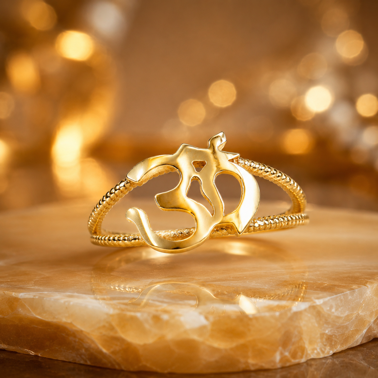 Gold Om Symbol Dainty Rope Ring For Women, 10K 14K, Yellow, White, Rose