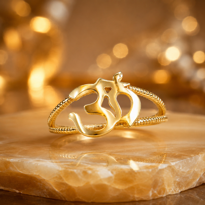 Gold Om Symbol Dainty Rope Ring For Women, 10K 14K, Yellow, White, Rose