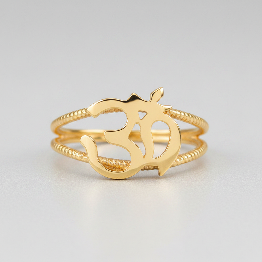 Gold Om Symbol Dainty Rope Ring For Women, 10K 14K, Yellow, White, Rose