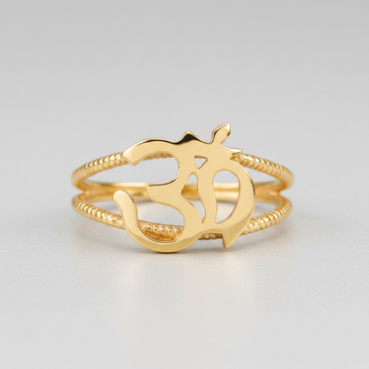 Gold Om Symbol Dainty Rope Ring For Women, 10K 14K, Yellow, White, Rose