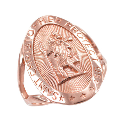 Gold Saint Christopher Oval Ring, 10K 14K, Yellow, White, Rose