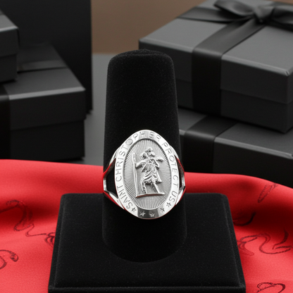 925 Sterling Silver St. Christopher Oval Ring