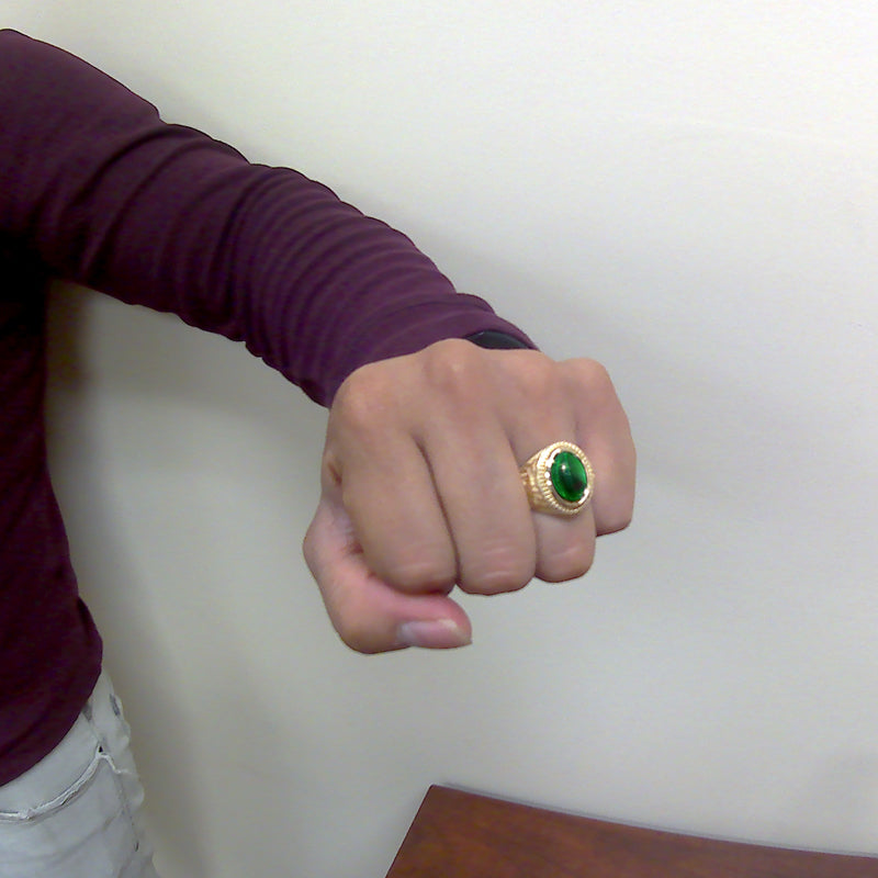Gold Om Oval Cabochon Green Onyx Gemstone Mens Yoga Ring Karma Blingz