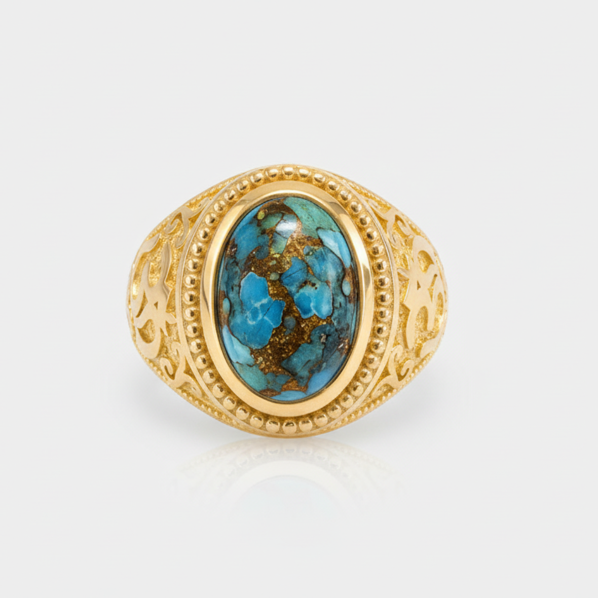 Gold Om Blue Copper Turquoise Oval Yoga Ring Karma Blingz